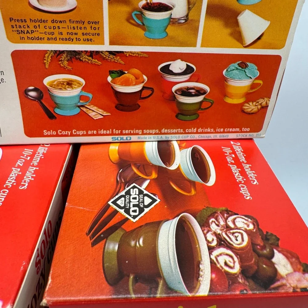 Vintage Solo Cozy Cups Lot of 5 Boxes New Old Stock 1970s MCM Red Black Plastic